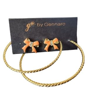 g by Gennaro 2 Pairs of Earrings Hoop and Bow Stud Fashion Jewelry